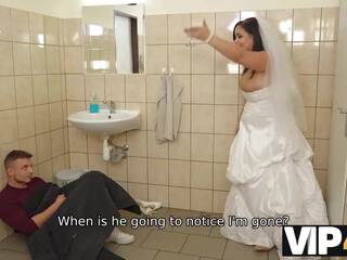 VIP4K. Being locked in the bathroom, flirty bride doesnt lose time and seduces random youngster