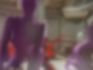 Dashnore në purple zentai jep atë handhob në spermë x nominal kapëse filma