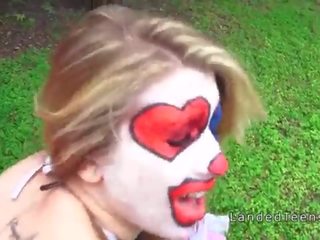 Petite teen clown fucking outdoor pov